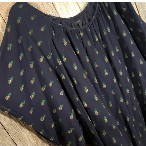 J Crew Blue Pineapple Cotton Oversized Tunic Top Sz Small Women - Picture 3 of 5